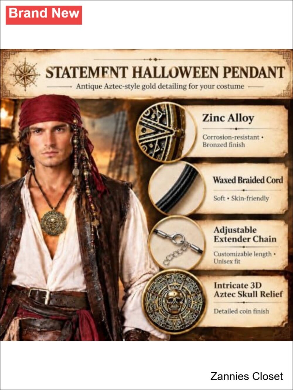 π» Pirate Skull Coin Necklace Halloween Costume Jewelry Men Women - Picture 2 of 6